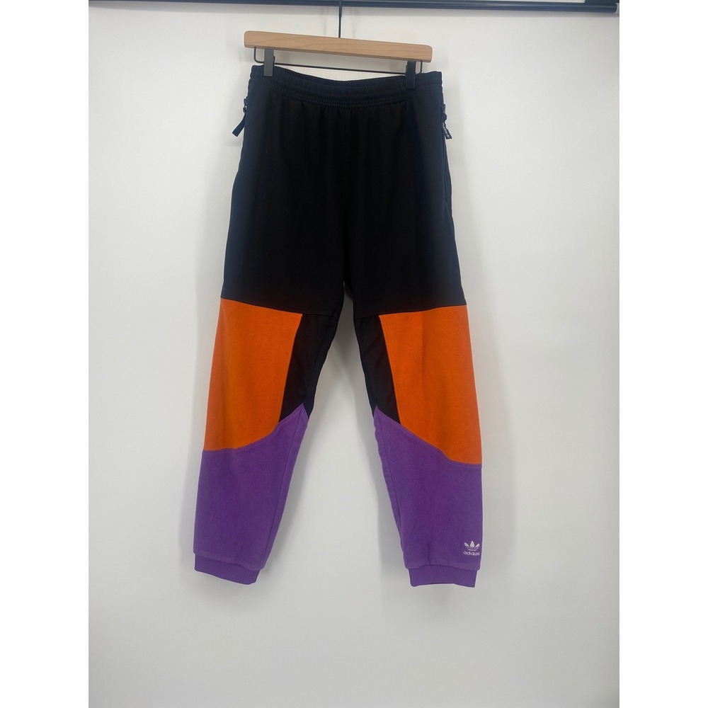 Adidas Adventure Sweatpants Medium Black Orange Purple Colorblock Fleece